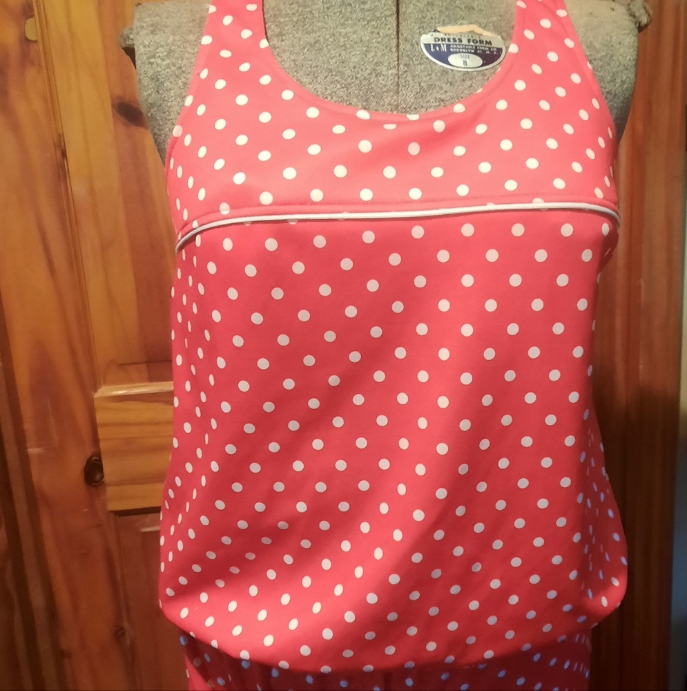 1960s 2 piece Red and White polka dot swimsuit/playsuit.